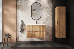 Furnidea Meuble à suspendre FLOW couleur chêne avec le plan 80 cm* Meuble Vasque
