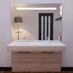 Cuisibane Meuble ALTEA 140 cm avec plan double vasque et miroir led Elégance - Cambrian oak