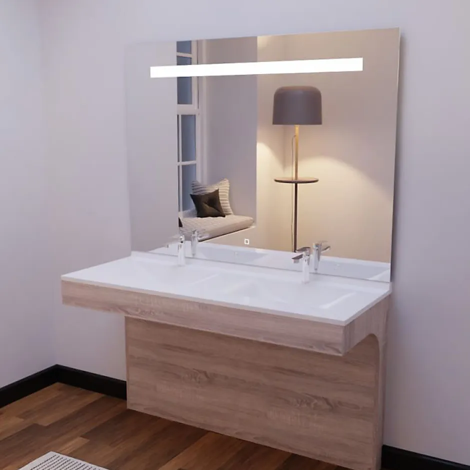Cuisibane Meuble ALTEA 140 cm avec plan double vasque et miroir led Elégance - Cambrian oak