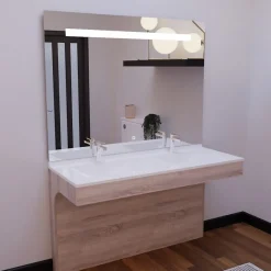 Cuisibane Meuble ALTEA 140 cm avec plan double vasque et miroir led Elégance - Cambrian oak