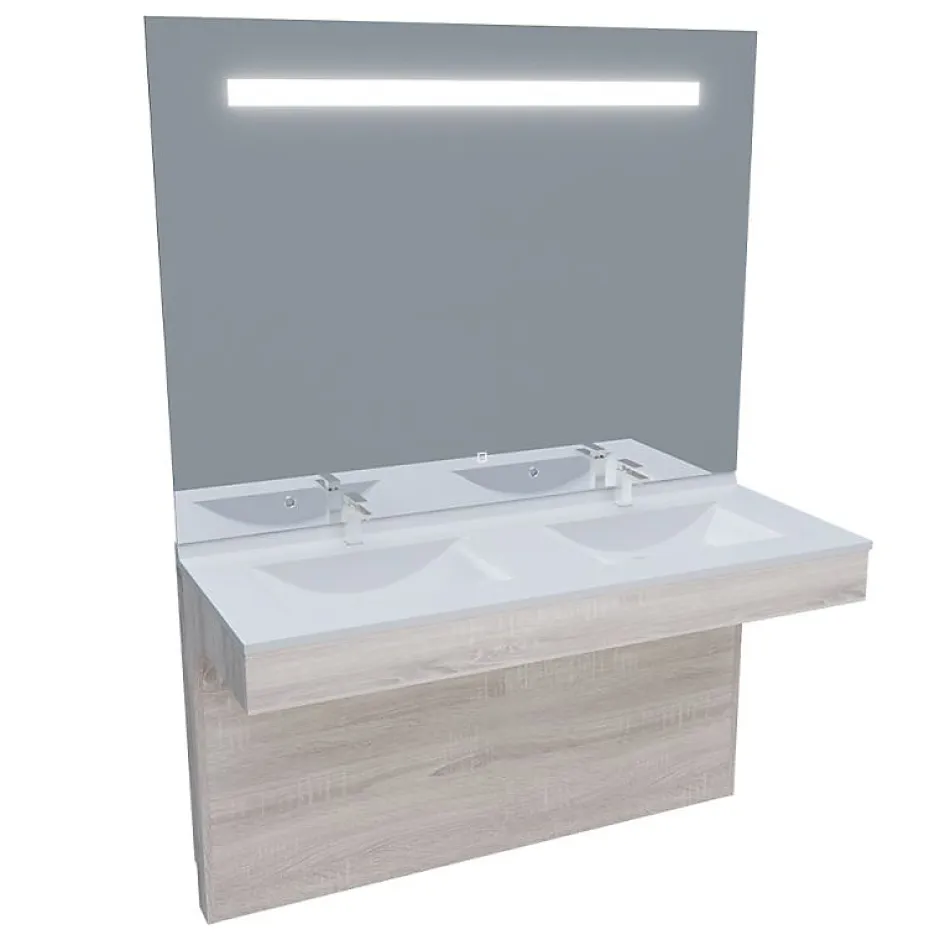 Cuisibane Meuble ALTEA 140 cm avec plan double vasque et miroir led Elégance - Cambrian oak