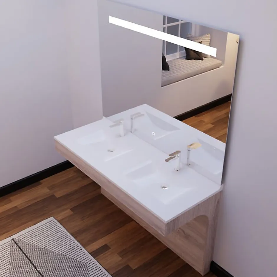 Cuisibane Meuble ALTEA 140 cm avec plan double vasque et miroir led Elégance - Cambrian oak