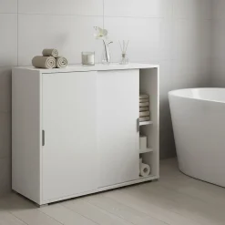 The White Stone Meuble Bas 2 Portes Coulissantes Blanc