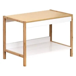 Tendance Meuble bas de salle de bain en bambou et bois MDF - - 1 étagère - Blanc - 60 x 34 x 43 cm* Etagère Salle De Bains