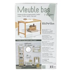 Tendance Meuble bas de salle de bain en bambou et bois MDF - - 1 étagère - Blanc - 60 x 34 x 43 cm* Etagère Salle De Bains