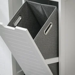 Sobuy Meuble Bas de Salle de Bain avec Corbeille à Linge, Armoire Toilette, BZR122-W,* Armoire De Salle De Bains