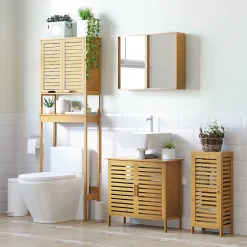 kleankin Meuble bas de salle de bain une porte - étagère réglable - bois de bambou verni