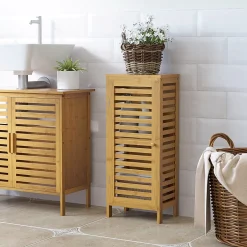 kleankin Meuble bas de salle de bain une porte - étagère réglable - bois de bambou verni