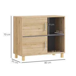 Homcom Meuble bas de salle de bain style bohème - 2 portes, 2 niches - gris effet bois clair naturel