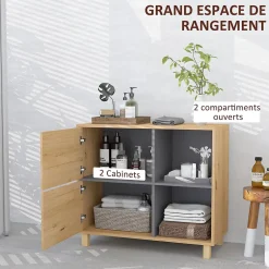 Homcom Meuble bas de salle de bain style bohème - 2 portes, 2 niches - gris effet bois clair naturel