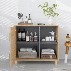 Homcom Meuble bas de salle de bain style bohème - 2 portes, 2 niches - gris effet bois clair naturel