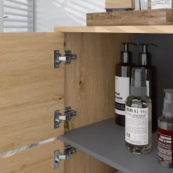 Homcom Meuble bas de salle de bain style bohème - 2 portes, 2 niches - gris effet bois clair naturel