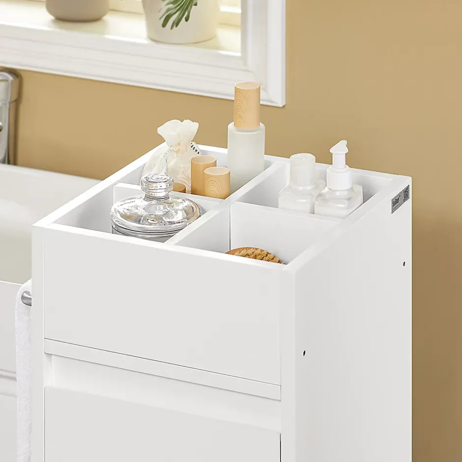 Sobuy Meuble Bas de Salle de Bain avec Tiroir, Compartiments et Porte-Serviette, BZR29-W,* Colonne De Salle De Bains|Meuble De Salle De Bains Faible Profondeur