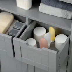kleankin Meuble bas de salle de bain multi-rangements grande niche 2 tiroirs placard double porte avec étagère MDF gris
