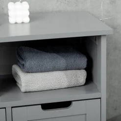 kleankin Meuble bas de salle de bain multi-rangements grande niche 2 tiroirs placard double porte avec étagère MDF gris