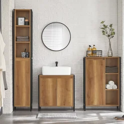 Sobuy Meuble Bas de Salle de Bain avec 3 Compartiments et 1 Panier à Linge, BZR65-PF,* Armoire De Salle De Bains
