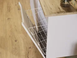 Furnidea Meuble bas de salle de bain NOVA CACHEMIRE avec panier à linge et plan CHÊNE 40 cm