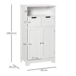 kleankin Meuble bas de salle de bain multi-rangements grande niche 2 tiroirs placard double porte avec étagère MDF blanc* Armoire De Salle De Bains