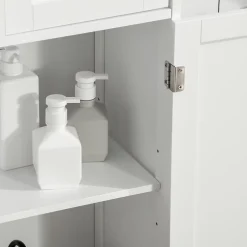 kleankin Meuble bas de salle de bain multi-rangements grande niche 2 tiroirs placard double porte avec étagère MDF blanc* Armoire De Salle De Bains