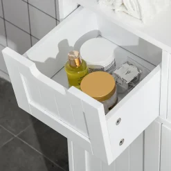 kleankin Meuble bas de salle de bain multi-rangements grande niche 2 tiroirs placard double porte avec étagère MDF blanc* Armoire De Salle De Bains