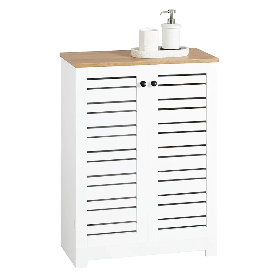 Sobuy Meuble Bas Placard de Rangement avec 2 Portes Persiennes, BZR41-W,* Meuble De Salle De Bains Faible Profondeur