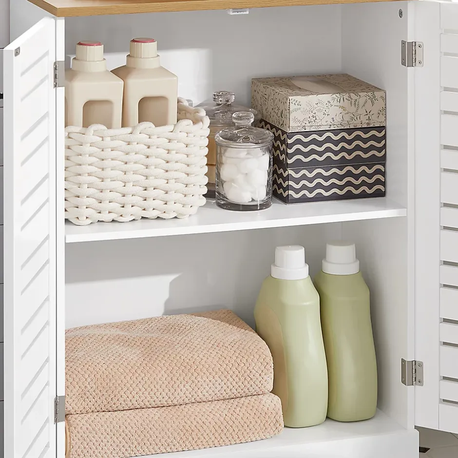 Sobuy Meuble Bas Placard de Rangement avec 2 Portes Persiennes, BZR41-W,* Meuble De Salle De Bains Faible Profondeur