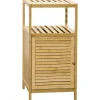 kleankin Meuble bas salle de bain rangement salle de bain 1 porte 2 étagères bois bambou verni* Armoire De Salle De Bains