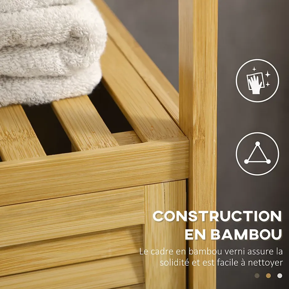 kleankin Meuble bas salle de bain rangement salle de bain 1 porte 2 étagères bois bambou verni* Armoire De Salle De Bains