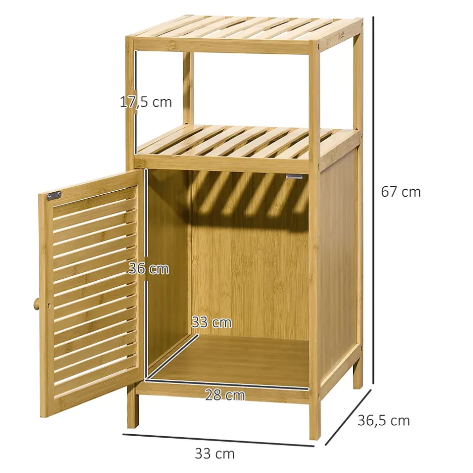 kleankin Meuble bas salle de bain rangement salle de bain 1 porte 2 étagères bois bambou verni* Armoire De Salle De Bains