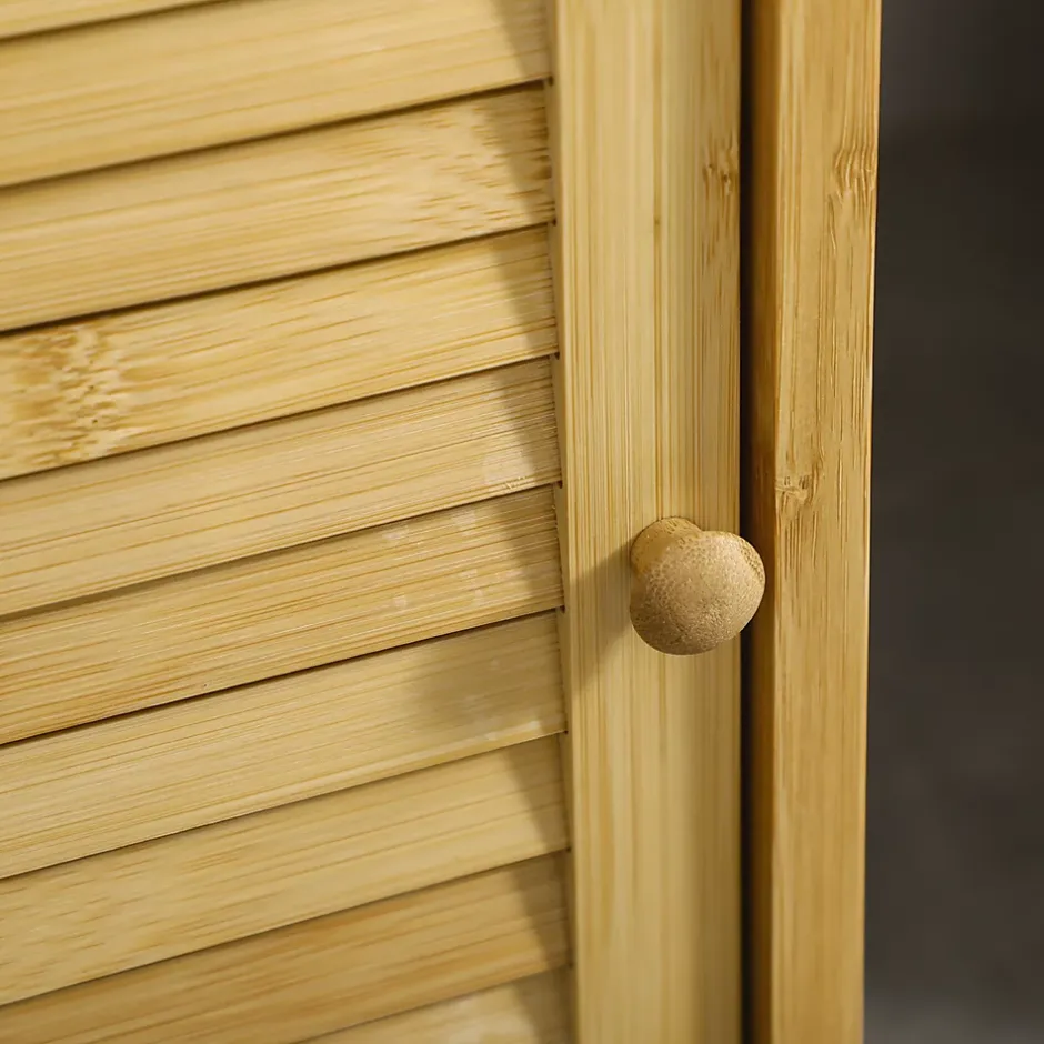 kleankin Meuble bas salle de bain rangement salle de bain 1 porte 2 étagères bois bambou verni* Armoire De Salle De Bains
