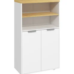kleankin Meuble bas salle de bain - 2 portes, étagère, 2 niches - dim. 60L x 30l x 102H cm - blanc bois clair
