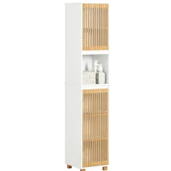 Sobuy Meuble Colonne Armoire de Salle de Bain avec 2 portes, 1 compartiment, BZR127-W,* Meuble De Salle De Bains Faible Profondeur