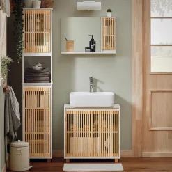 Sobuy Meuble Colonne Armoire de Salle de Bain avec 2 portes, 1 compartiment, BZR127-W,* Meuble De Salle De Bains Faible Profondeur