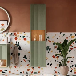 Bernstein Meuble Colonne Armoire suspendue Vert jade mat MDF 42x170x35cm (LxHxP), Charnières flexibles gauche/droite - BELDIVO
