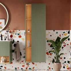 Bernstein Meuble Colonne Armoire suspendue Vert jade mat MDF 60x24x170cm (LxHxP), Charnières flexibles gauche/droite - BELDIVO* Colonne De Salle De Bains