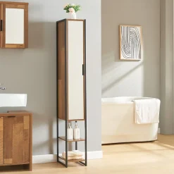 [En.Casa] Meuble colonne de salle de bain Namsskogan 160 x 24 x 30 cm effet noyer noir en.casa