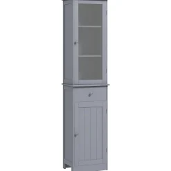 kleankin Meuble colonne de salle de bain placard porte acrylique 2 étagères placard porte 1 étagère tiroir MDF gris* Colonne De Salle De Bains