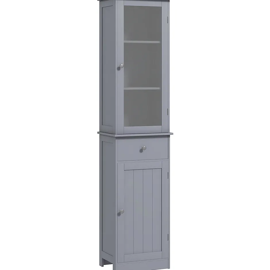 kleankin Meuble colonne de salle de bain placard porte acrylique 2 étagères placard porte 1 étagère tiroir MDF gris* Colonne De Salle De Bains
