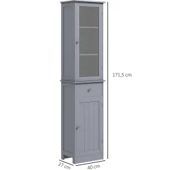 kleankin Meuble colonne de salle de bain placard porte acrylique 2 étagères placard porte 1 étagère tiroir MDF gris* Colonne De Salle De Bains