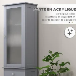 kleankin Meuble colonne de salle de bain placard porte acrylique 2 étagères placard porte 1 étagère tiroir MDF gris* Colonne De Salle De Bains