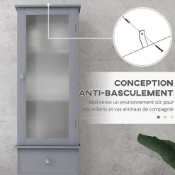 kleankin Meuble colonne de salle de bain placard porte acrylique 2 étagères placard porte 1 étagère tiroir MDF gris* Colonne De Salle De Bains