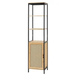[En.Casa] Meuble colonne de salle de bain Tervola MDF bambou rotin 172 x 40 x 35 cm noir naturel en.casa* Colonne De Salle De Bains