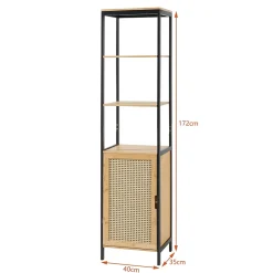 [En.Casa] Meuble colonne de salle de bain Tervola MDF bambou rotin 172 x 40 x 35 cm noir naturel en.casa* Colonne De Salle De Bains
