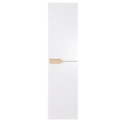 Meuble colonne de salle de bains 2 portes l.30 x H.120 x P.30 cm, blanc mat et bois, Tolima