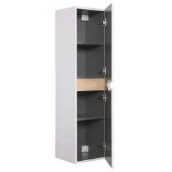 Meuble colonne de salle de bains 2 portes l.30 x H.120 x P.30 cm, blanc mat et bois, Tolima