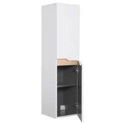 Meuble colonne de salle de bains 2 portes l.30 x H.120 x P.30 cm, blanc mat et bois, Tolima