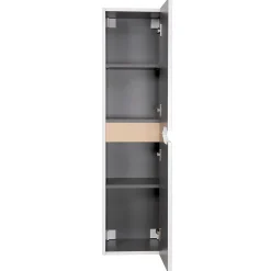 Meuble colonne de salle de bains 2 portes l.30 x H.120 x P.30 cm, blanc mat et bois, Tolima