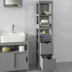 Sobuy Meuble Colonne de Salle de Bain, 4 étagères et 2 tiroirs, FRG126-SG,* Colonne De Salle De Bains|Meuble De Salle De Bains Faible Profondeur