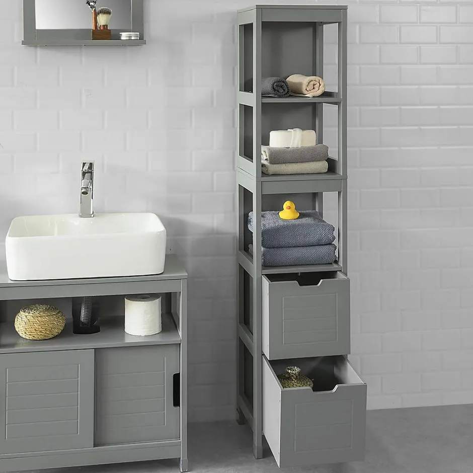 Sobuy Meuble Colonne de Salle de Bain, 4 étagères et 2 tiroirs, FRG126-SG,* Colonne De Salle De Bains|Meuble De Salle De Bains Faible Profondeur