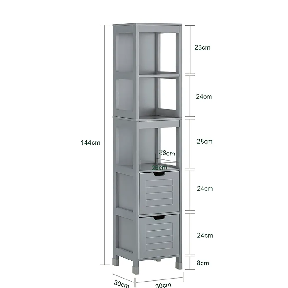 Sobuy Meuble Colonne de Salle de Bain, 4 étagères et 2 tiroirs, FRG126-SG,* Colonne De Salle De Bains|Meuble De Salle De Bains Faible Profondeur